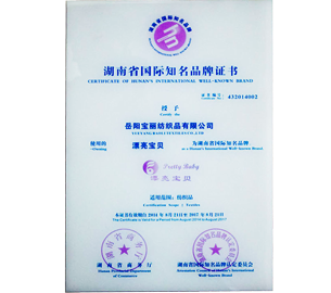 湖南國際知名品牌證書